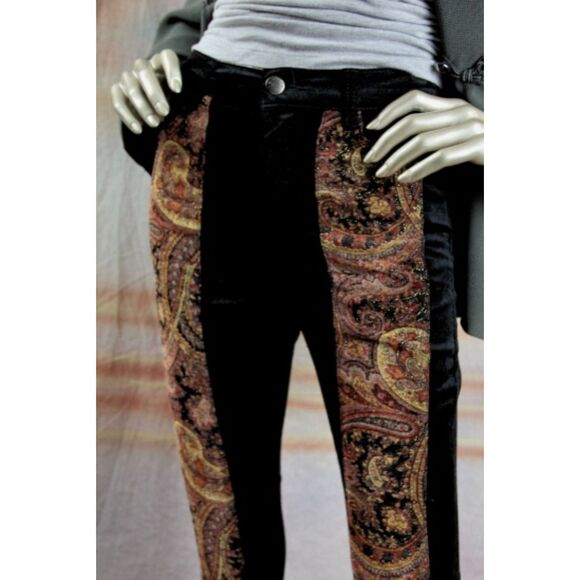 EUC MINKPINK Stretchy Black Velvet Paisley High Rise Pants M - Picture 2 of 6
